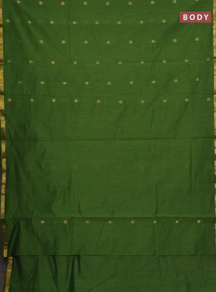 Semi maheswari cotton saree green and blue with allover zari woven & buttas and small zari woven border