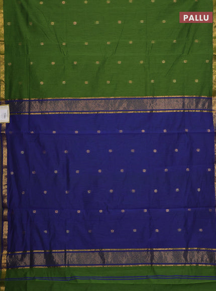 Semi maheswari cotton saree green and blue with allover zari woven & buttas and small zari woven border