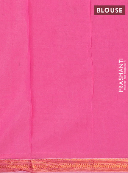 Semi maheswari cotton saree peach shade and pink with allover copper zari woven & buttas and small copper zari woven border
