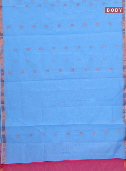 Semi maheswari cotton saree cs blue and pink with allover copper zari woven & buttas and small copper zari woven border