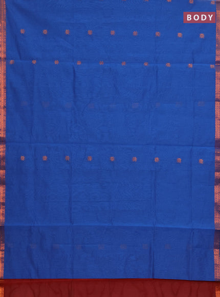 Semi maheswari cotton saree cs blue and maroon with allover copper zari woven & buttas and small copper zari woven border