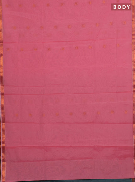 Semi maheswari cotton saree red shade and grey with allover copper zari woven & buttas and small copper zari woven border