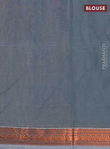 Semi maheswari cotton saree red shade and grey with allover copper zari woven & buttas and small copper zari woven border