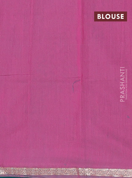 Semi maheswari cotton saree teal green and pink with allover copper zari woven & buttas and small copper zari woven border