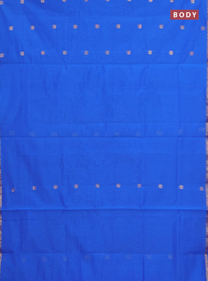 Semi maheswari cotton saree blue and magenta pink with allover copper zari woven & buttas and small copper zari woven border