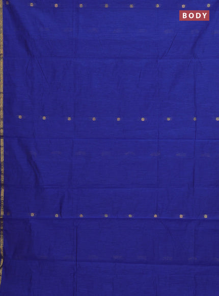 Semi maheswari cotton saree blue and coffee brown with allover copper zari woven & buttas and small copper zari woven border