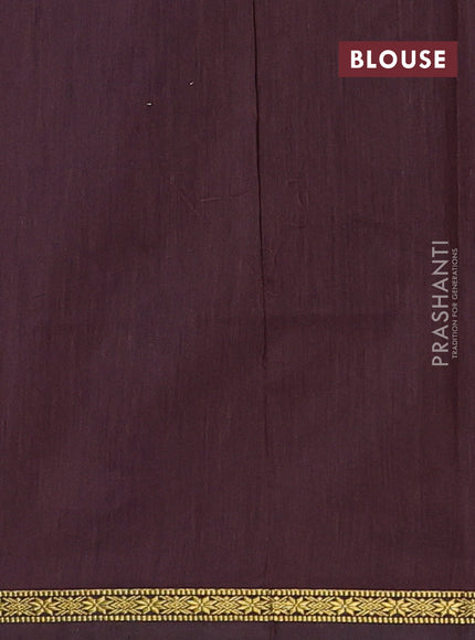 Semi maheswari cotton saree blue and coffee brown with allover copper zari woven & buttas and small copper zari woven border