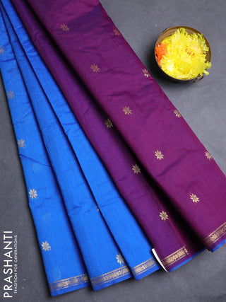 Semi maheswari cotton saree cs blue and purple with allover zari woven & buttas and small zari woven border