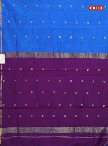 Semi maheswari cotton saree cs blue and purple with allover zari woven & buttas and small zari woven border
