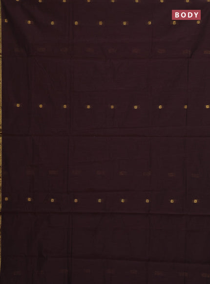 Semi maheswari cotton saree coffee brown and blue with allover zari woven & buttas and small zari woven border