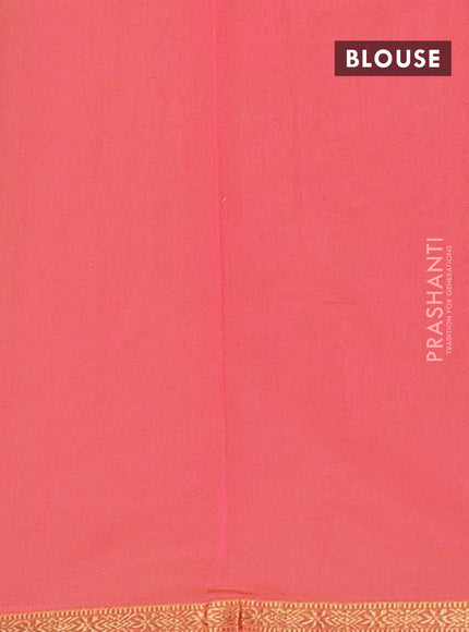 Semi maheswari cotton saree lime yellow and pink with allover zari woven & buttas and small zari woven border