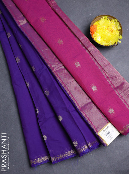 Semi maheswari cotton saree violet and magenta pink with allover zari woven & buttas and small zari woven border