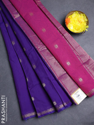 Semi maheswari cotton saree violet and magenta pink with allover zari woven & buttas and small zari woven border