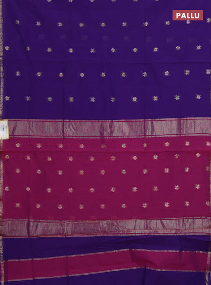 Semi maheswari cotton saree violet and magenta pink with allover zari woven & buttas and small zari woven border