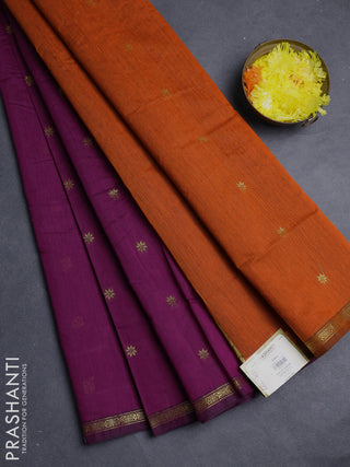 Semi maheswari cotton saree magenta pink and orange with allover zari woven & buttas and small zari woven border