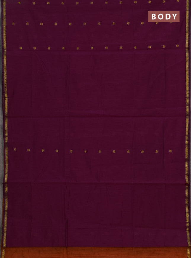 Semi maheswari cotton saree magenta pink and orange with allover zari woven & buttas and small zari woven border