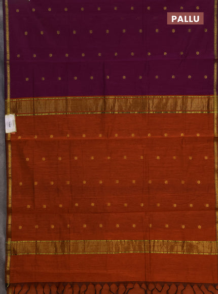 Semi maheswari cotton saree magenta pink and orange with allover zari woven & buttas and small zari woven border