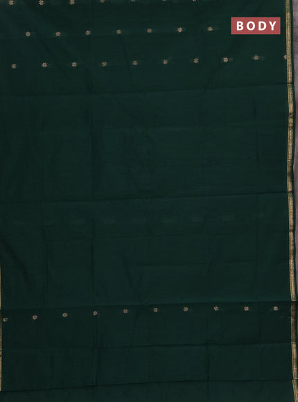 Semi maheswari cotton saree bottle green and magenta pink with allover zari woven & buttas and small zari woven border