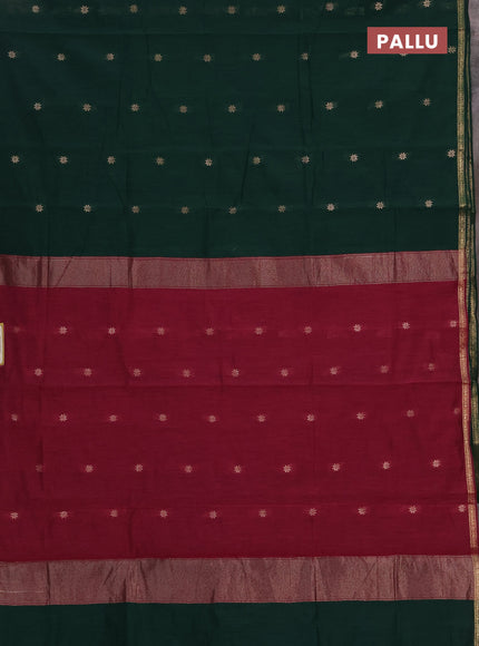 Semi maheswari cotton saree bottle green and magenta pink with allover zari woven & buttas and small zari woven border