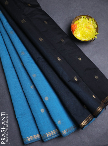 Semi maheswari cotton saree cs blue and black with allover zari woven & buttas and small zari woven border