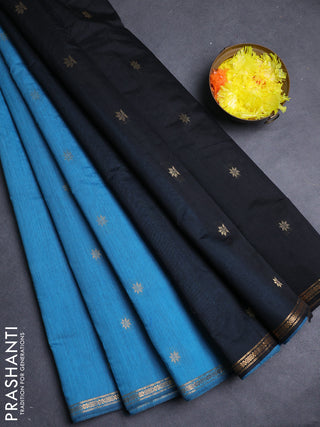 Semi maheswari cotton saree cs blue and black with allover zari woven & buttas and small zari woven border