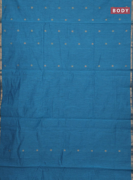 Semi maheswari cotton saree cs blue and black with allover zari woven & buttas and small zari woven border