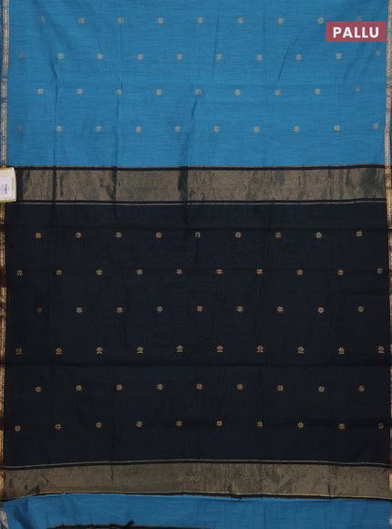 Semi maheswari cotton saree cs blue and black with allover zari woven & buttas and small zari woven border
