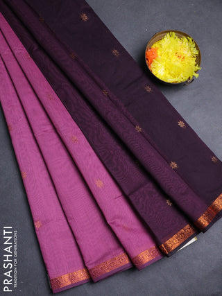 Semi maheswari cotton saree mauve pink and deep wine shade with allover zari woven & buttas and small zari woven border