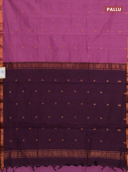 Semi maheswari cotton saree mauve pink and deep wine shade with allover zari woven & buttas and small zari woven border