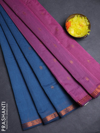 Semi maheswari cotton saree teal blue and mauve pink with allover zari woven & buttas and small zari woven border