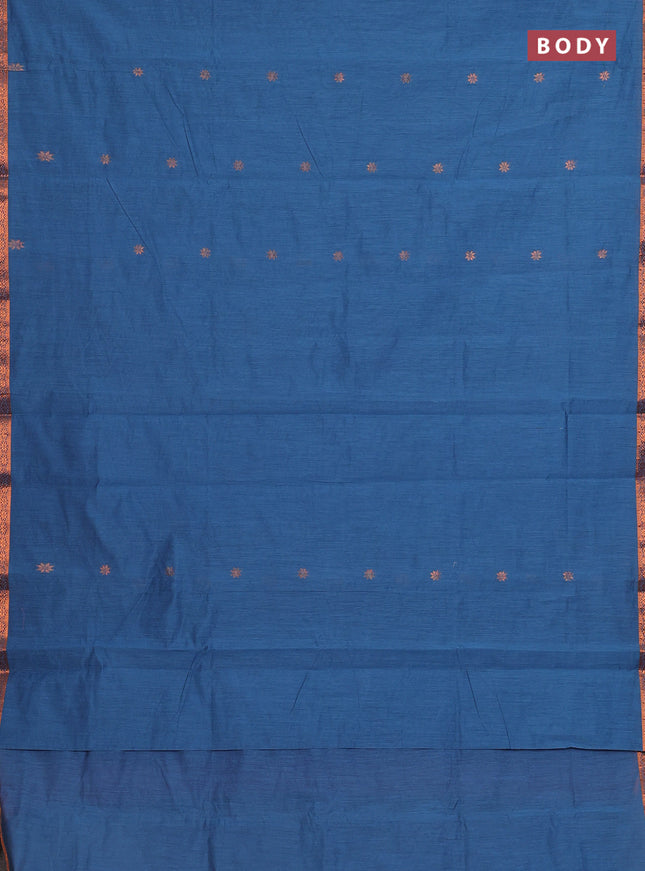Semi maheswari cotton saree teal blue and mauve pink with allover zari woven & buttas and small zari woven border