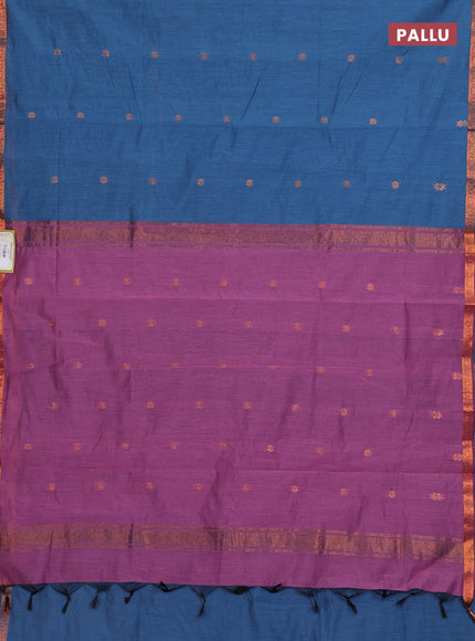Semi maheswari cotton saree teal blue and mauve pink with allover zari woven & buttas and small zari woven border