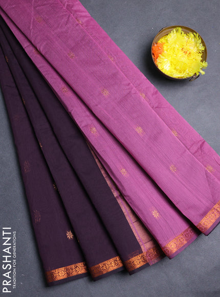 Semi maheswari cotton saree deep wine shade and pink with allover zari woven & buttas and small zari woven border