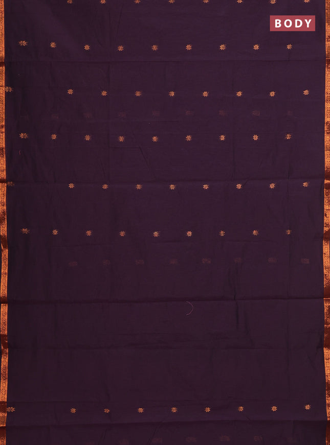 Semi maheswari cotton saree deep wine shade and pink with allover zari woven & buttas and small zari woven border