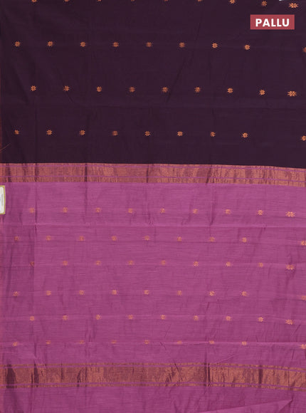 Semi maheswari cotton saree deep wine shade and pink with allover zari woven & buttas and small zari woven border
