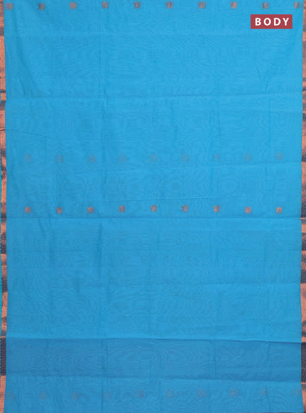 Semi maheswari cotton saree cs blue and pink with allover zari woven & buttas and small zari woven border