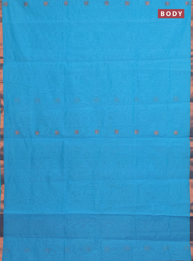 Semi maheswari cotton saree cs blue and pink with allover zari woven & buttas and small zari woven border