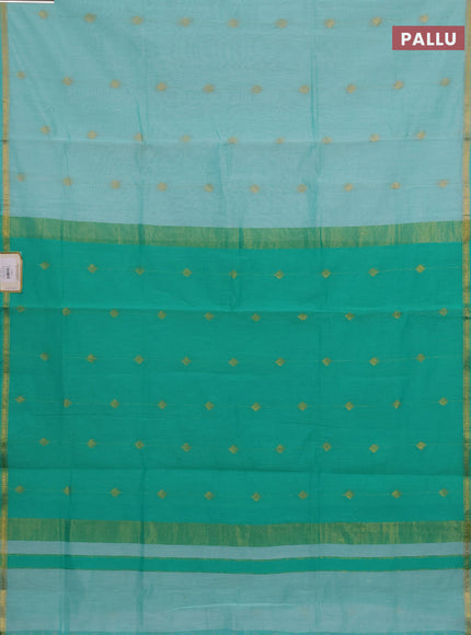 Semi maheswari cotton saree teal green and green with allover zari weaves & buttas and small zari woven border