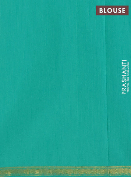 Semi maheswari cotton saree teal green and green with allover zari weaves & buttas and small zari woven border