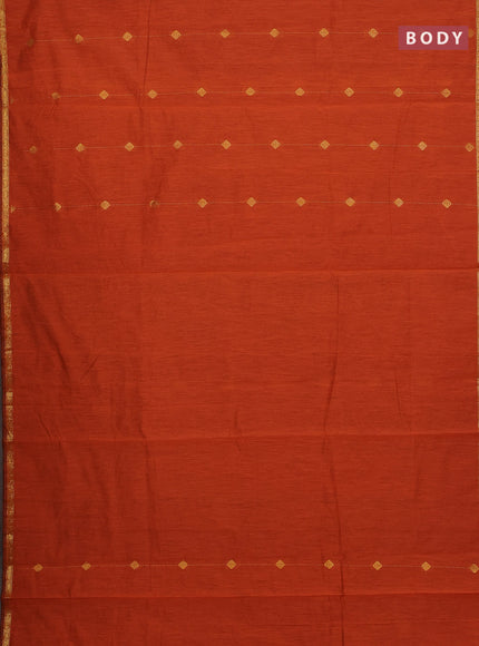 Semi maheswari cotton saree orange and purple with allover zari weaves & buttas and small zari woven border