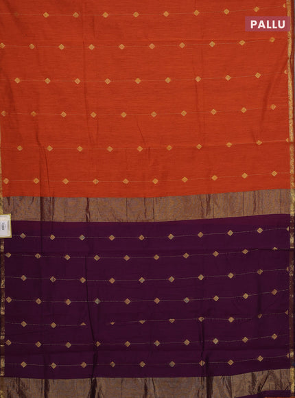 Semi maheswari cotton saree orange and purple with allover zari weaves & buttas and small zari woven border