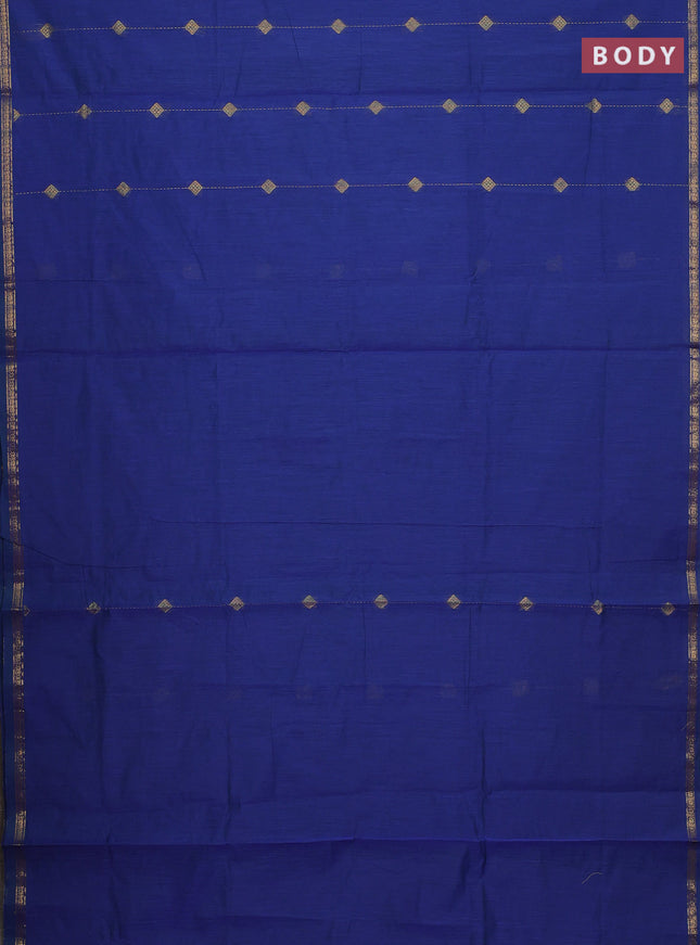 Semi maheswari cotton saree blue and green with allover zari weaves & buttas and small zari woven border
