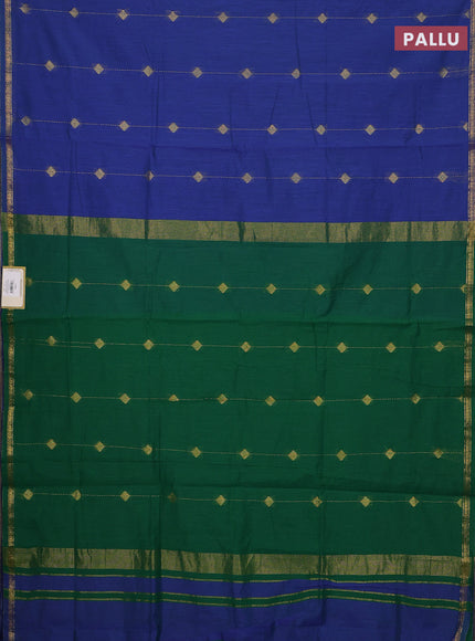 Semi maheswari cotton saree blue and green with allover zari weaves & buttas and small zari woven border