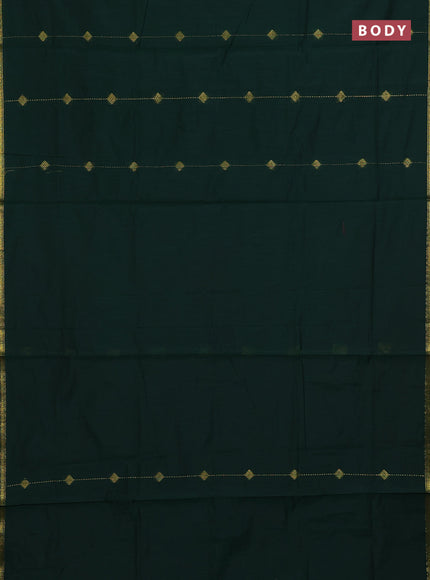 Semi maheswari cotton saree bottle green and maroon with allover zari weaves & buttas and small zari woven border