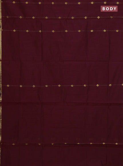 Semi maheswari cotton saree deep maroon and blue with allover zari weaves & buttas and small zari woven border