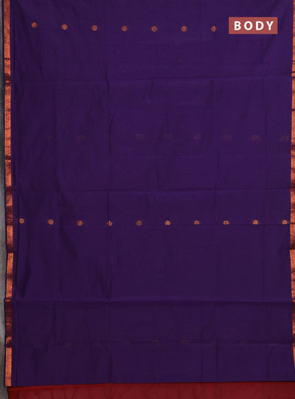 Semi maheswari cotton saree violet and deep maroon with allover copper zari woven buttas and small copper zari woven border