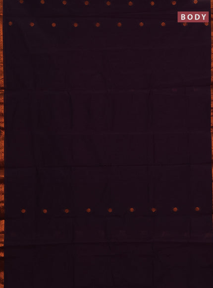 Semi maheswari cotton saree deep wine shade and deep maroon with allover copper zari woven buttas and small copper zari woven border