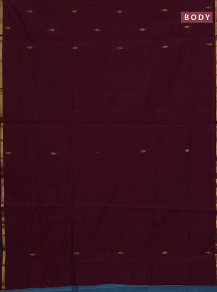 Semi maheswari cotton saree deep purple and blue with allover zari woven buttas and small zari woven border