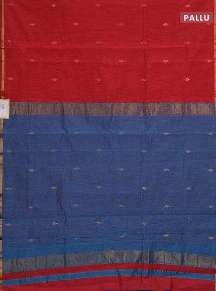 Semi maheswari cotton saree pink shade and blue with allover zari woven buttas and small zari woven border