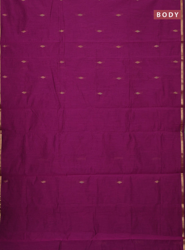 Semi maheswari cotton saree magenta pink and blue with allover zari woven buttas and small zari woven border